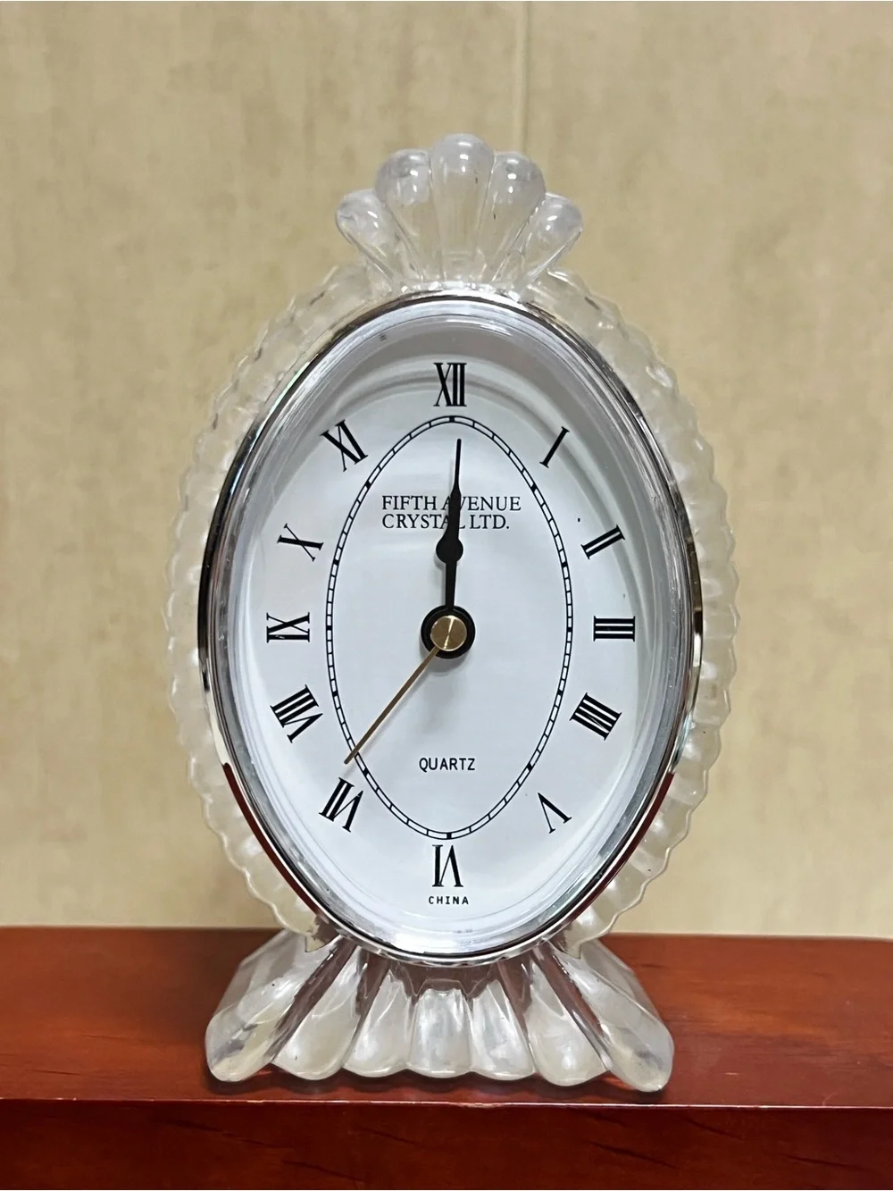 Vintage Fifth Avenue Crystal Clear Quartz Desk Clock